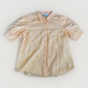 Chicos Size 0.5 US S/6 Orange Pineapple Eyelet 100% Cotton Shirt Beach Vacation